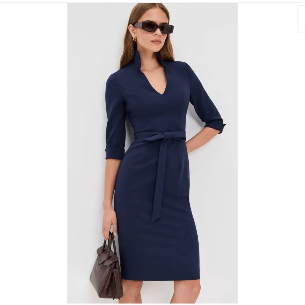 Black Halo Madeline sheath  3/4 sleeves Navy Blue dress 8 - Picture 3 of 11